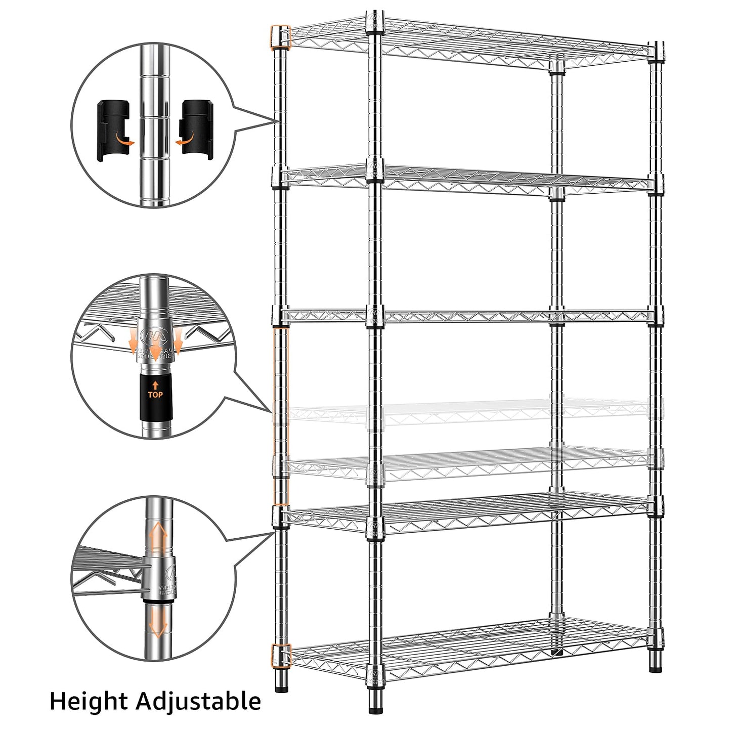 MZG Steel Heavy Duty 5-Tier Utility Shelving Unit Steel Organizer Wire Rack for Home,Kitchen,Office,Chrome (14" D x 24" W x 63" H) - WoodArtSupply