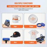 VEVOR Heat Press, Upgrade 5 in 1 Heat Press Machine for T-Shirt Hat Cap Mug Plate Sublimation, 15x15 inch Anti-Scald Fast Swing Away Digital Control VEVOR