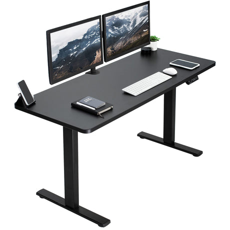 VIVO Electric Height Adjustable 60 x 24 inch Memory Stand Up Desk, Black Solid One-Piece Table Top, Black Frame, Standing Workstation with Preset VIVO