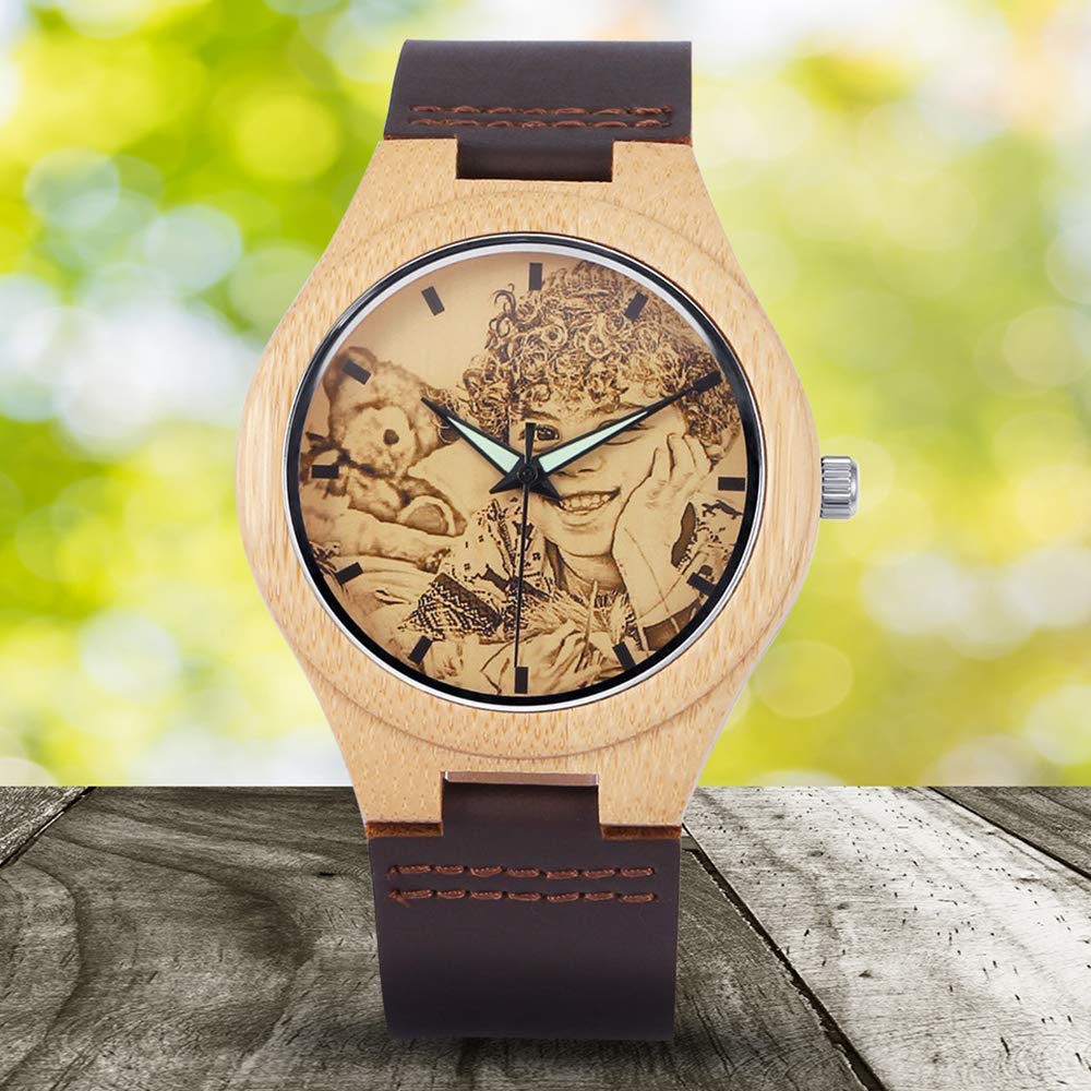 Godchoices Personalized Customized Wooden Watch with Photo Or Message Double-Side Engraving for Personalized Gift (40MM, Brown) - WoodArtSupply