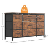 Jojoka Wide Dresser with 10 Large Drawers for 55'' Long TV Stand with Power Outlet Entertainment Center, Storage Fabric Drawer Unit for Bedroom, Jojoka