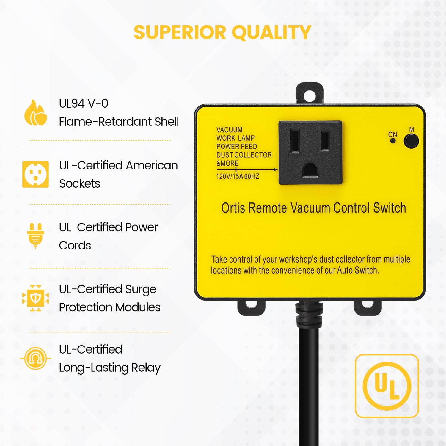 Dust Collector Remote Switch, Ortis 120V Wireless Remote Switch for Dust Collector, 328FT Wireless Range (Battery Included), Heavy Duty Design, Save Ortis