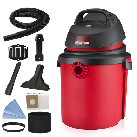 Shop-Vac 4 Gallon 4.0 Peak HP Wet/Dry Vacuum, Portable Compact Shop Vacuum with Tool Holder, Wall Bracket & Attachments, Ideal for Home, Jobsite, - WoodArtSupply