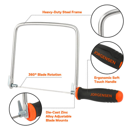 JORGENSEN Pro Coping Saw, Coping Frame and Extra 2pcs 6-1/2 Inch Replacement Blades Set for Woodworking, Plastic, Rubber, and Soft Metal Cutting - WoodArtSupply