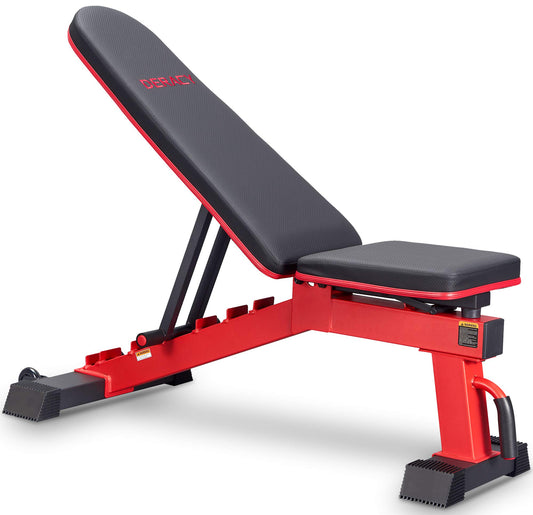 DERACY Adjustable Weight Bench for Full Body Workout, Incline and Decline Weight Bench for Indoor Workout, Home Gym (Red) - WoodArtSupply