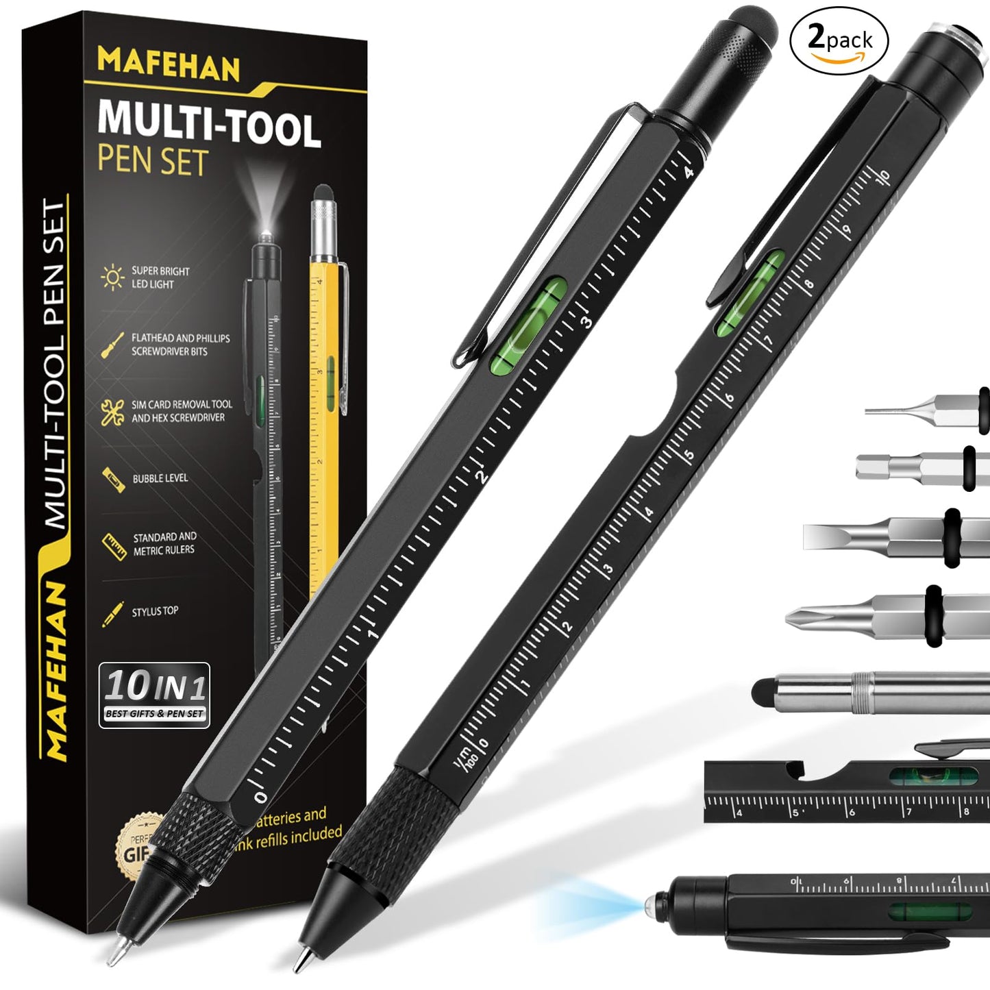 Christmas Gifts for Men, MAFEHAN 10 in 1 Multi Tool Pen Set Gifts for Dad Men Grandpa, Stocking Stuffers for Men Adults, Mens Gifts for Christmas, - WoodArtSupply