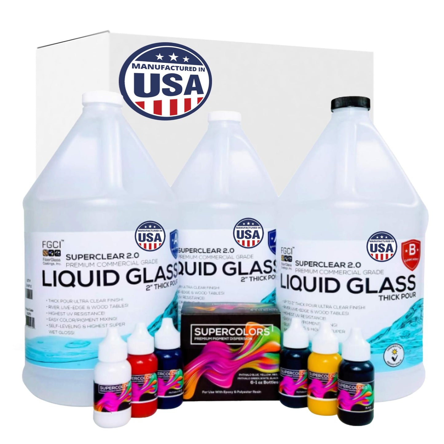 Deep Pour Epoxy Resin Kit Crystal Clear LIQUID GLASS®, SUPER COLORS PIGMENT Bundle 2-4 inch 3 GL Resin Kit - Self Leveling, Clear Resin Epoxy, Epoxy - WoodArtSupply