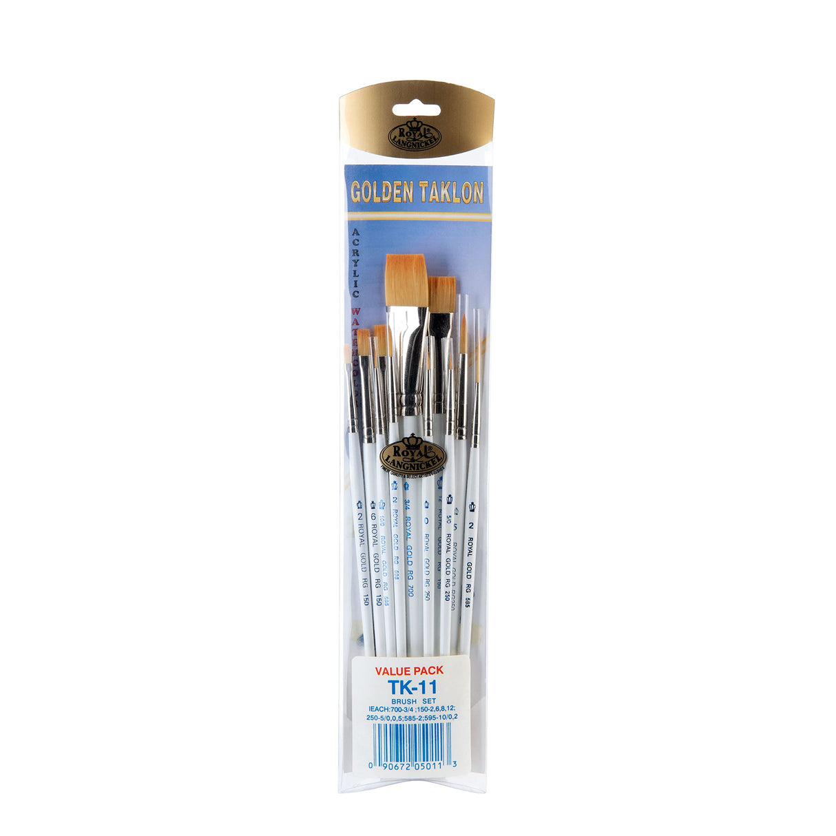 Royal Gold Royal & Langnickel 11pc Beginner Brush Set, Includes - Shader, Angular, Filbert, Detail, Script, Liner, Deerfoot & Fan Brushes Royal Gold