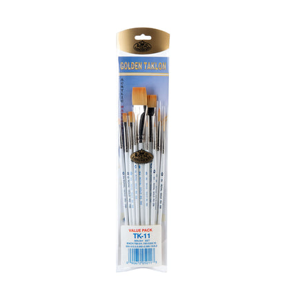 Royal Gold Royal & Langnickel 11pc Beginner Brush Set, Includes - Shader, Angular, Filbert, Detail, Script, Liner, Deerfoot & Fan Brushes - WoodArtSupply