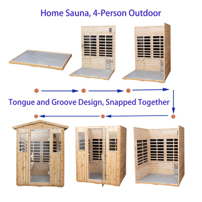 Xmatch Far Infrared Wooden Sauna Room, 4 Person Outdoor Size with 2050W, 8 Low EMF Heaters, 2 Bluetooth Speakers, 2 LED Reading Lamp and 4 - WoodArtSupply