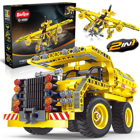 STEM / Building Toy for Ages 5, 6, 7, 8, 9, 10, 11, 12 Years Old Kid, Boy, Girl - 2-in-1 Truck Airplane Take Apart Toy, 361 Pcs DIY Building Kit, BAODLON