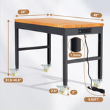 HABUTWAY Height Adjustable Workbench with Wheels 48" x 24" 2000 Lbs Capacity Oak Board Work Station Heavy-Duty Rolling Work Benches for Garage Party HABUTWAY
