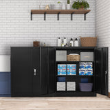 INTERGREAT Steel Storage Cabinet with Lock, Lockable Metal Storage Cabinets with 2 Adjustable Shelves, Black Counter Height Garage Cabinet INTERGREAT