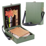 Writers Messenger Wood Box, Retro Wooden Handmade Portable Crossbody Postman Bag, Multi-Function Artist Tool and Brush Storage Box (Green) SHUWND