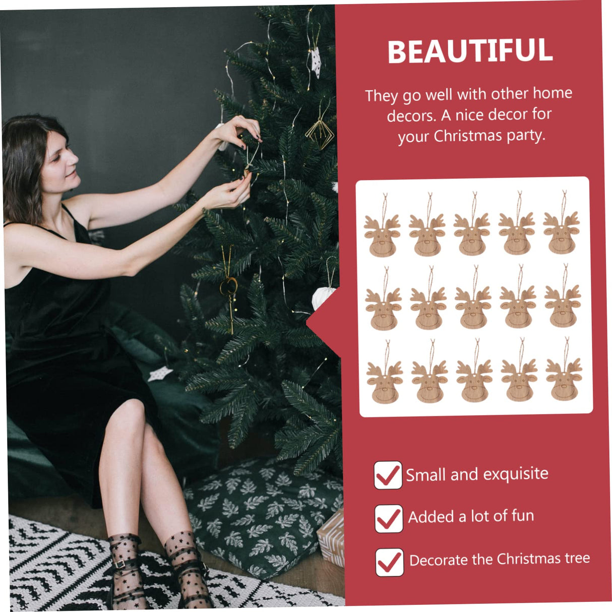 EXCEART 60 Pcs Christmas Deer Pendant Deer Head Wood Cutouts Wooden Deer Head Christmas Ornaments Reindeer Wooden Decor Christmas Tree Decorations EXCEART