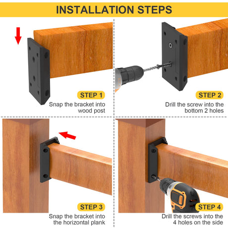 Goovilla Deck Railing Bracket Connectors, 2x4 Brackets for Railing Wood Lumber Post, 20 PCS Sturdy Nylon Deck Rail Bracket with 120 PCS Coating Goovilla