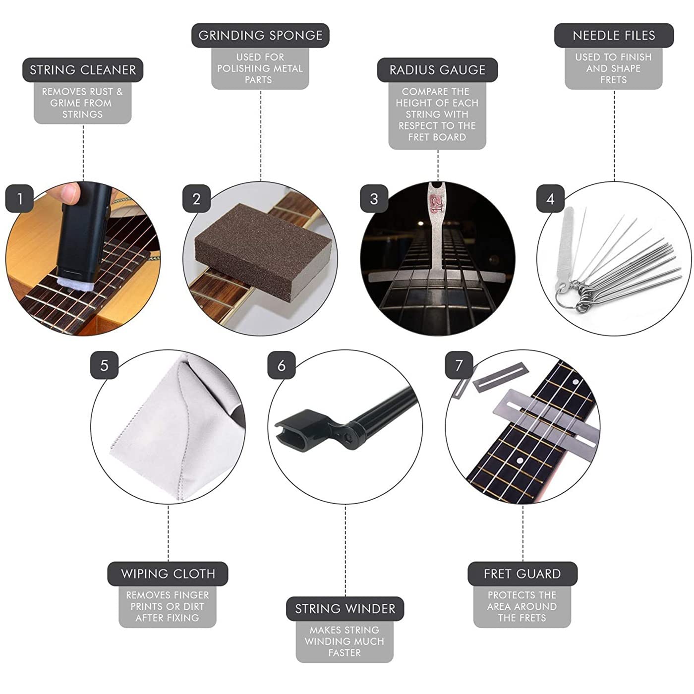 Guitar Repair Kit Set, 72 Piece Professional Guitar Repair Kit Including Guitar Strings, Plectrums, Bridge, Guitar Code For Acoustic Electric Guitar YWHWLX