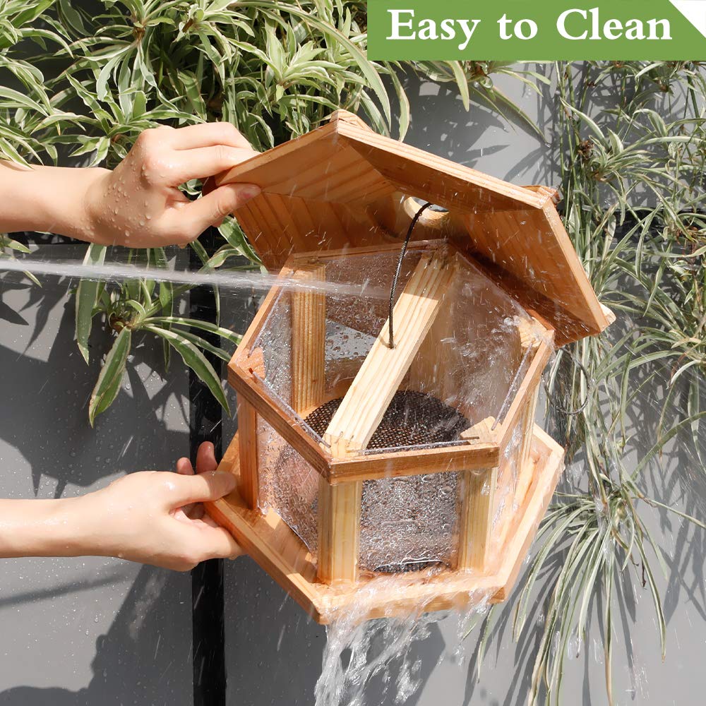 Solution4Patio Hexagon Shaped Gazebo Bird Feeder, USA Cedar, Hollow Mesh Tray, Large Capacity, Easy to Clean & Fill, 9.6" Dia. X 8.7" H, G-B121A00-US Solution4Patio Expert in Garden Creation