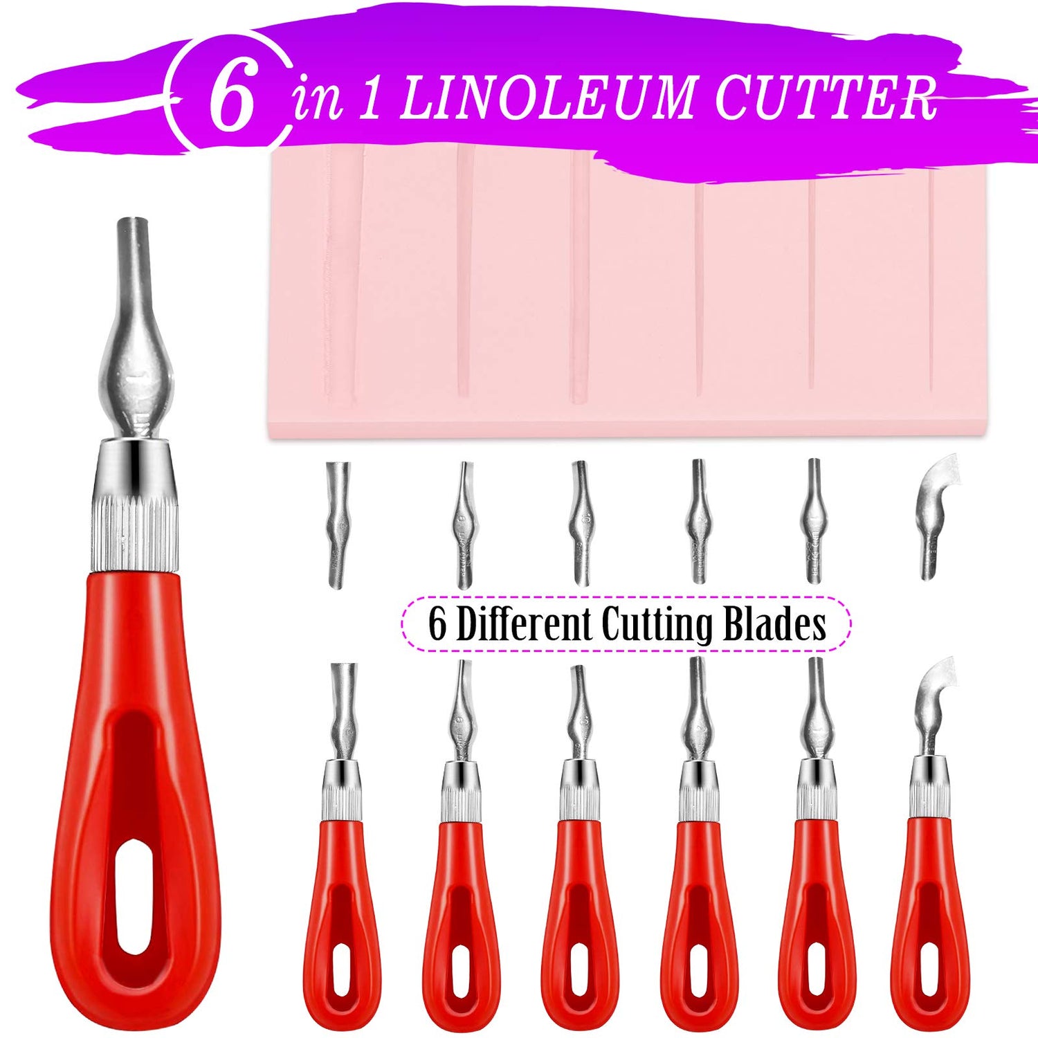 WAYCOM 18 Pcs Rubber Stamp Making Kit,Rubber Carving Block Linoleum Cutter Set Rubber Stamp Carving Block Craft Ink Pad Hobby Knife Pencil for DIY WAYCOM