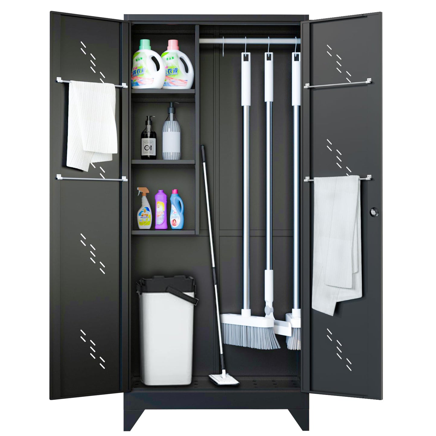 LyAosdFu Metal Storage Cabinets, 75" Cleaning Tool Cabinet with Locking Door, Tall Broom Tool Organizer and Storage, Large Storage Cabinet for - WoodArtSupply