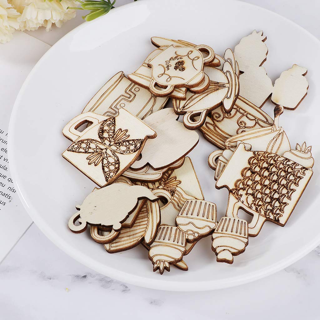 20pcs Wood teapot Shapd Embellishment Wooden Shape Craft Wedding Decor - WoodArtSupply