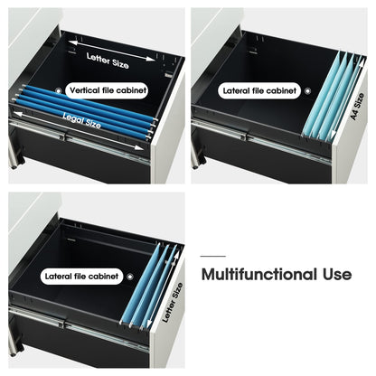 DEVAISE Locking File Cabinet, 3 Drawer Rolling Pedestal Under Desk Office, Fully Assembled Except Casters, White - WoodArtSupply