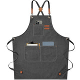 AFUN Chef Aprons for Men Women with Large Pockets, Cotton Canvas Cross Back Heavy Duty Adjustable Work Apron, Size M to XXL(Grey) AFUN