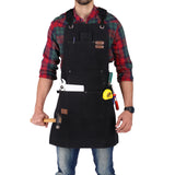 WHITEDUCK Work Apron 24oz Woodworking Apron for Men Waxed Heavy Duty Canvas Apron with Pockets (Black) WHITEDUCK