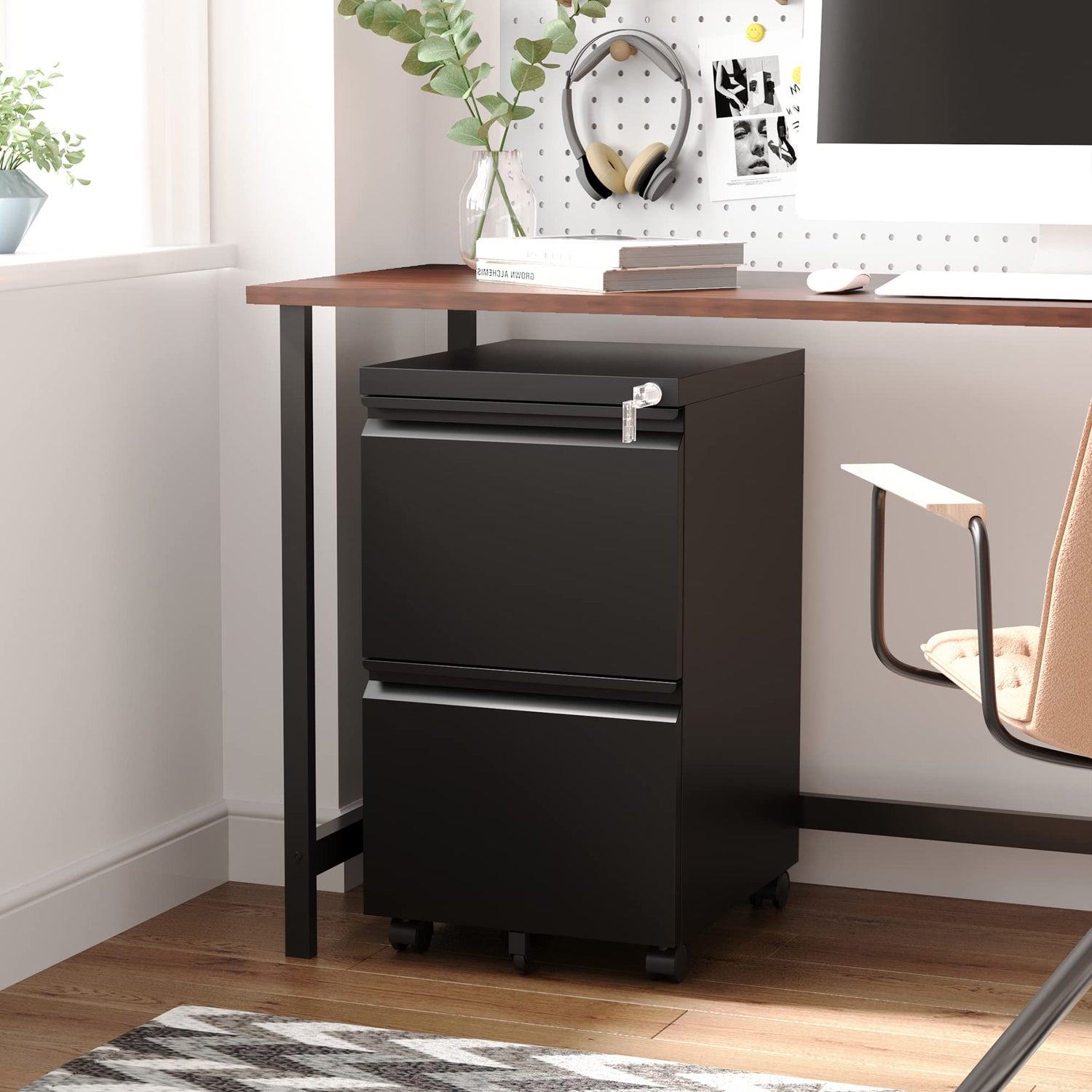 Letaya Mobile File Cabinet with Lock,2 Drawer Under Desk Metal Rolling Filing Cabinets for Home Office Organizer Letters/Legal/A4(Required Letaya