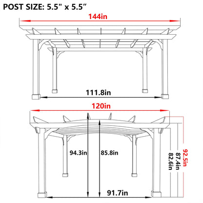 MUPATER Retratable Wooden Pergola Gazebo for Patio with Arched Roof and Stakes,10'x12' Outdoor Pergola Garden Shelter Cedar Framed for - WoodArtSupply