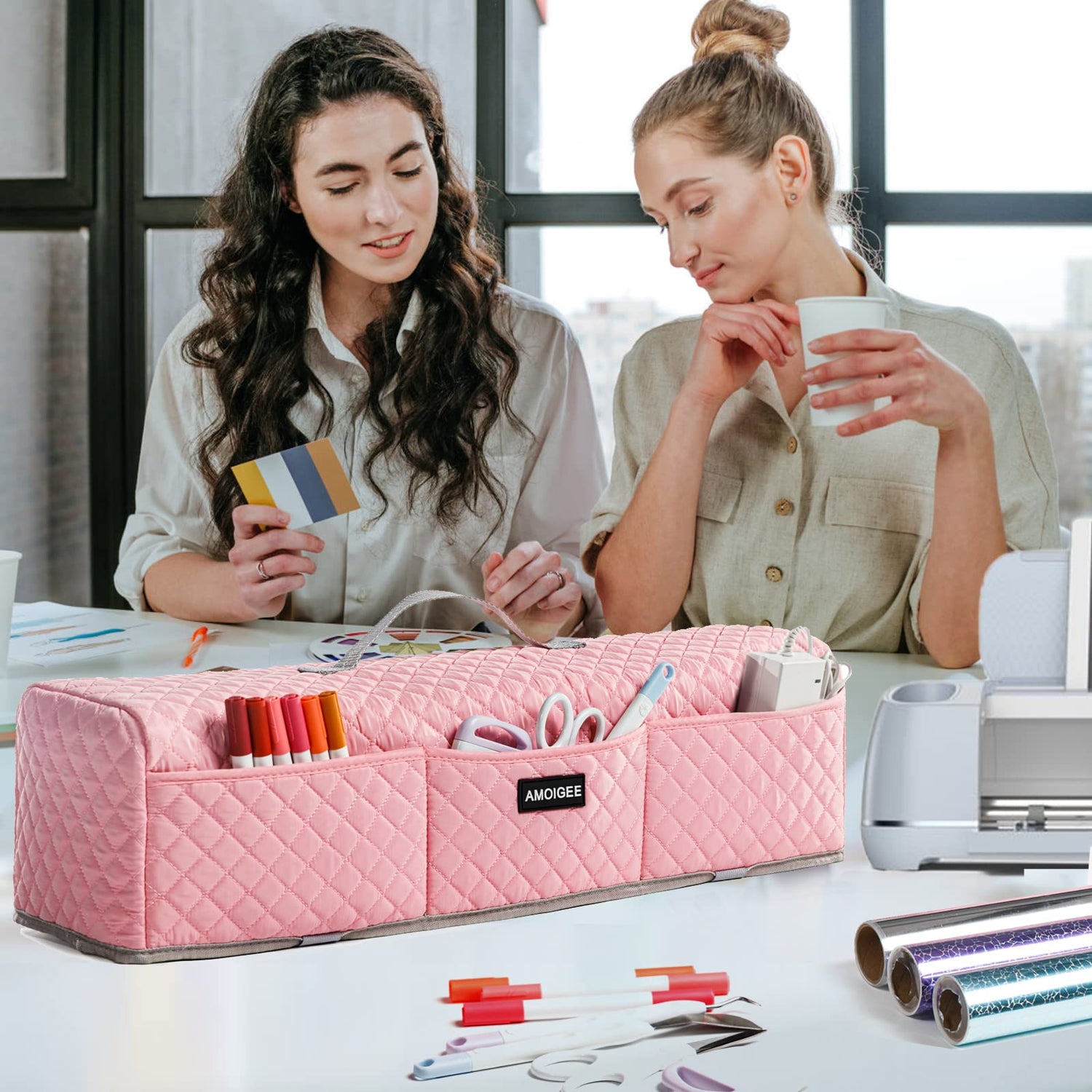 AMOIGEE Padded Dust Cover Compatible with Cricut Maker, Cricut Maker 3, Explore Air 2, Cricut Explore 3 Machine, with Pockets for Cricut AMOIGEE