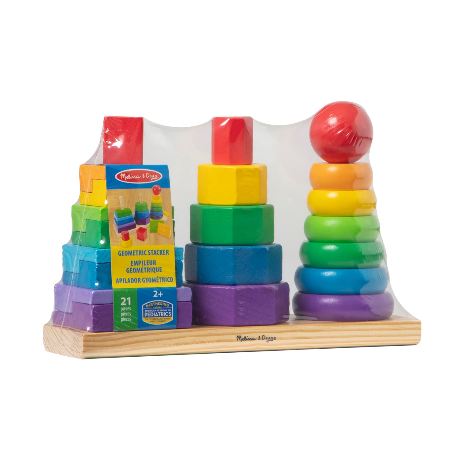 Melissa & Doug Geometric Stacker - Wooden Educational Toy - Shape Sorter And Stacking Toy, Stacking Tower Toy For Babies, Toddlers And Kids Ages 2+, Melissa & Doug