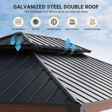 VONZOY Hardtop Gazebo 12x16, Wooden Coated Outdoor Gazebo with Galvanized Steel Double Roof, Aluminum Frame Pavilion, Pergola for Patio Lawn, VONZOY