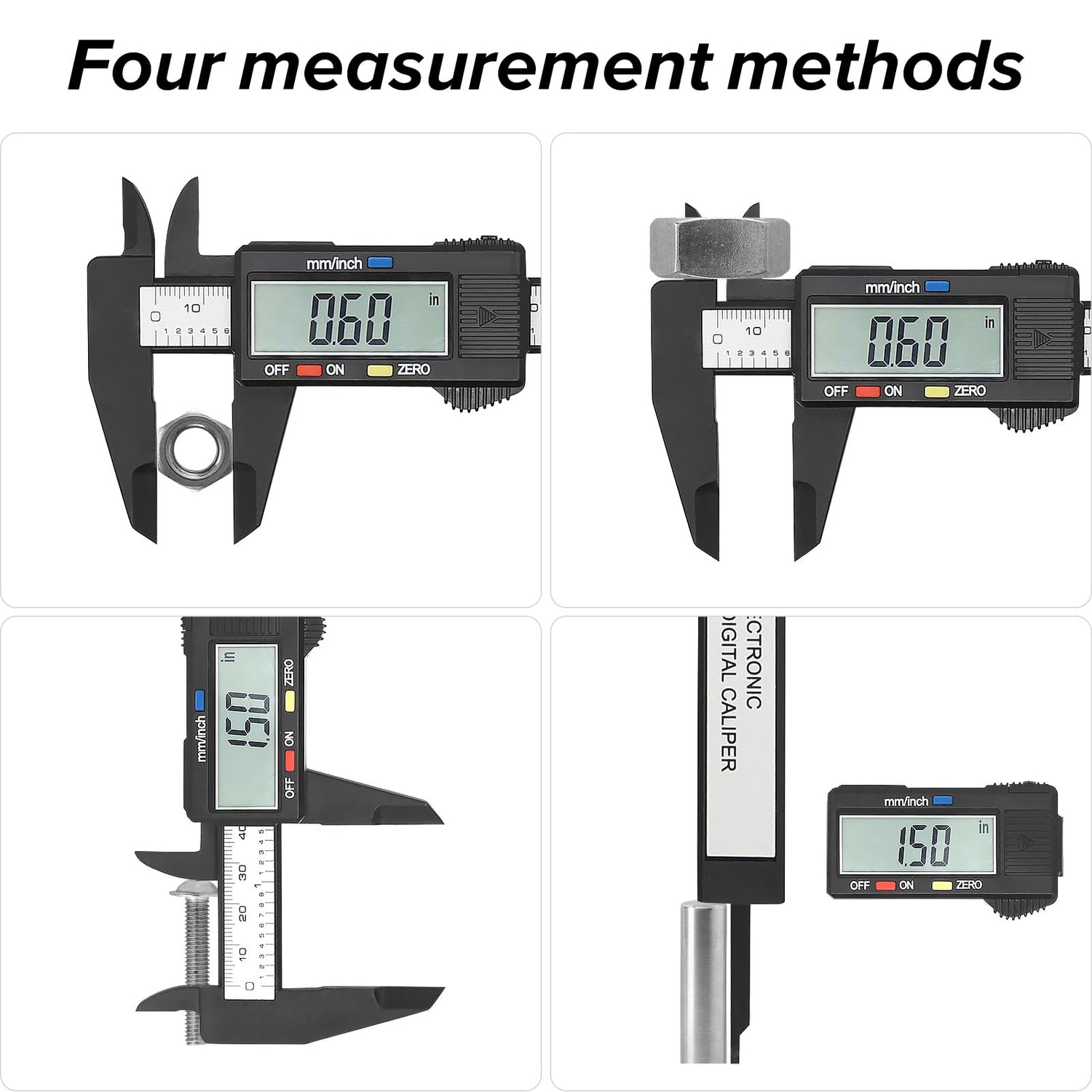 Electronic Digital Caliper, Plastic Vernier Caliper, Caliper Measuring Tool with Inch/Millimeter Conversion, Extra Large LCD Screen, 0-6 Inch/0-150 Vizbrite