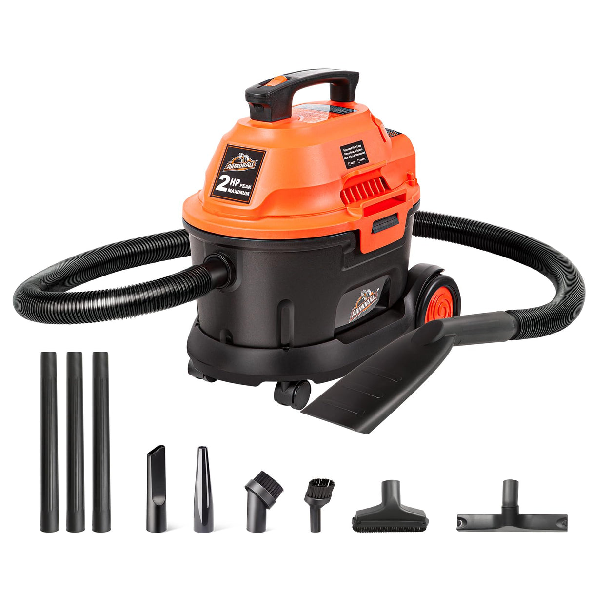 Armor All AA255W 2.5 Gallon 2 Peak HP Utility Wet/Dry Car and Shop Vac, 2.5-Gallon, Orange Armor All