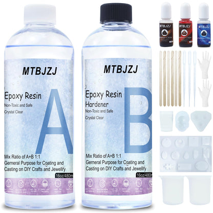 MTBJZJ 32OZ Quick Curing Epoxy Resin - 4 Hrs Demold Upgrade - Clear & Bubble Free Epoxy - Fast Demold 1:1 Mix Resin - High Hardness for Art, Jewelry, Casting - Ideal for Beginners