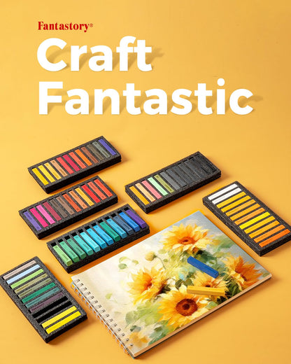 Fantastory Long Soft Chalk Pastels Set, 72 Sticks,Includes 5 Fluorescent Colors,Non Toxic Soft Pastels for - WoodArtSupply