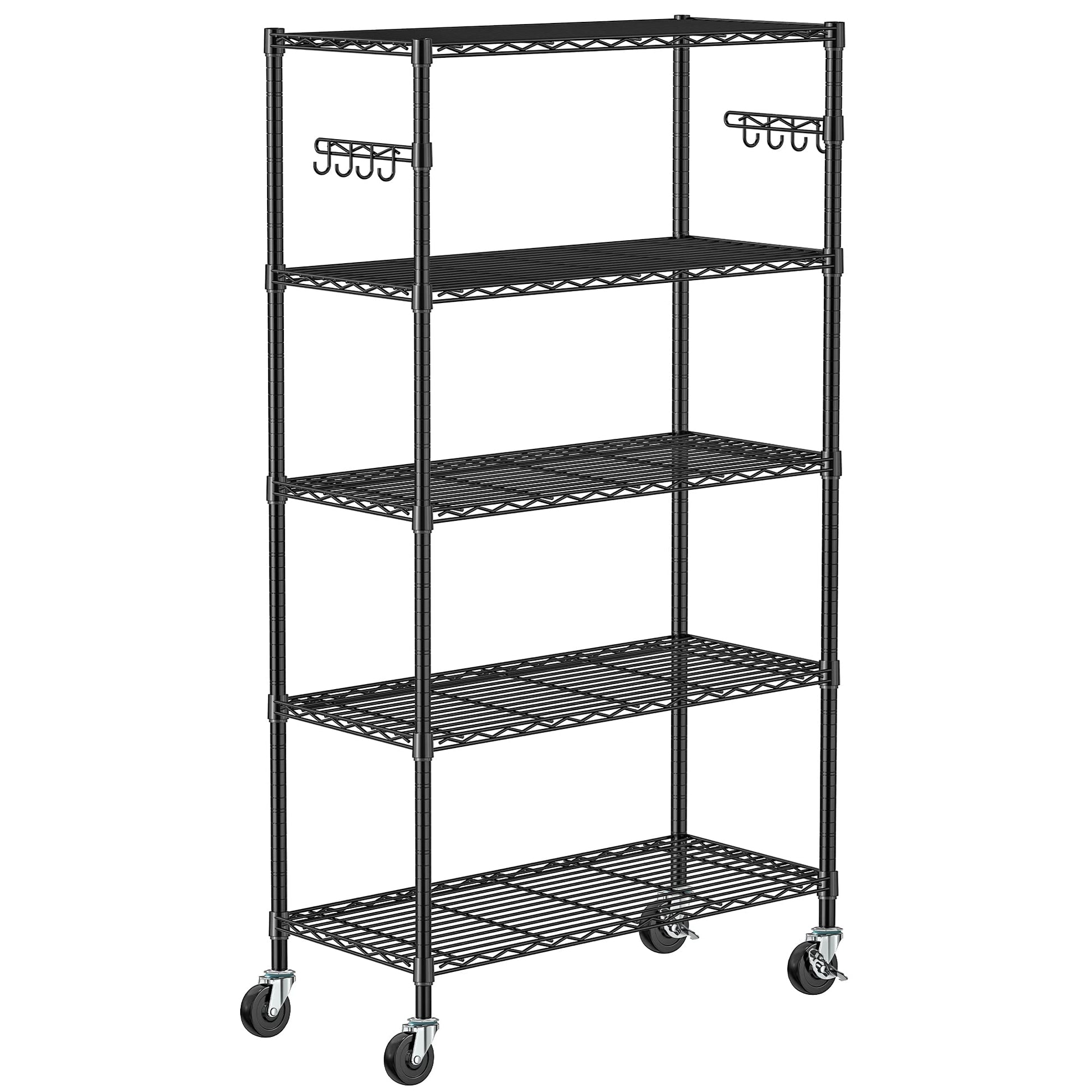 Folews 5 Tier Storage Shelves with Wheels - Metal Shelves for Storage Adjustable Wire Shelving Unit Organizer Storage Rack Shelf for Kitchen Garage - WoodArtSupply