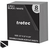 Trotec TroLase | 12"x12"x1/8", 8 Pcs | Black/White | 2 Ply | Modified Acrylic | Laser Engraving Double Color Plastic Sheet | Engraving Blanks for TROTEC
