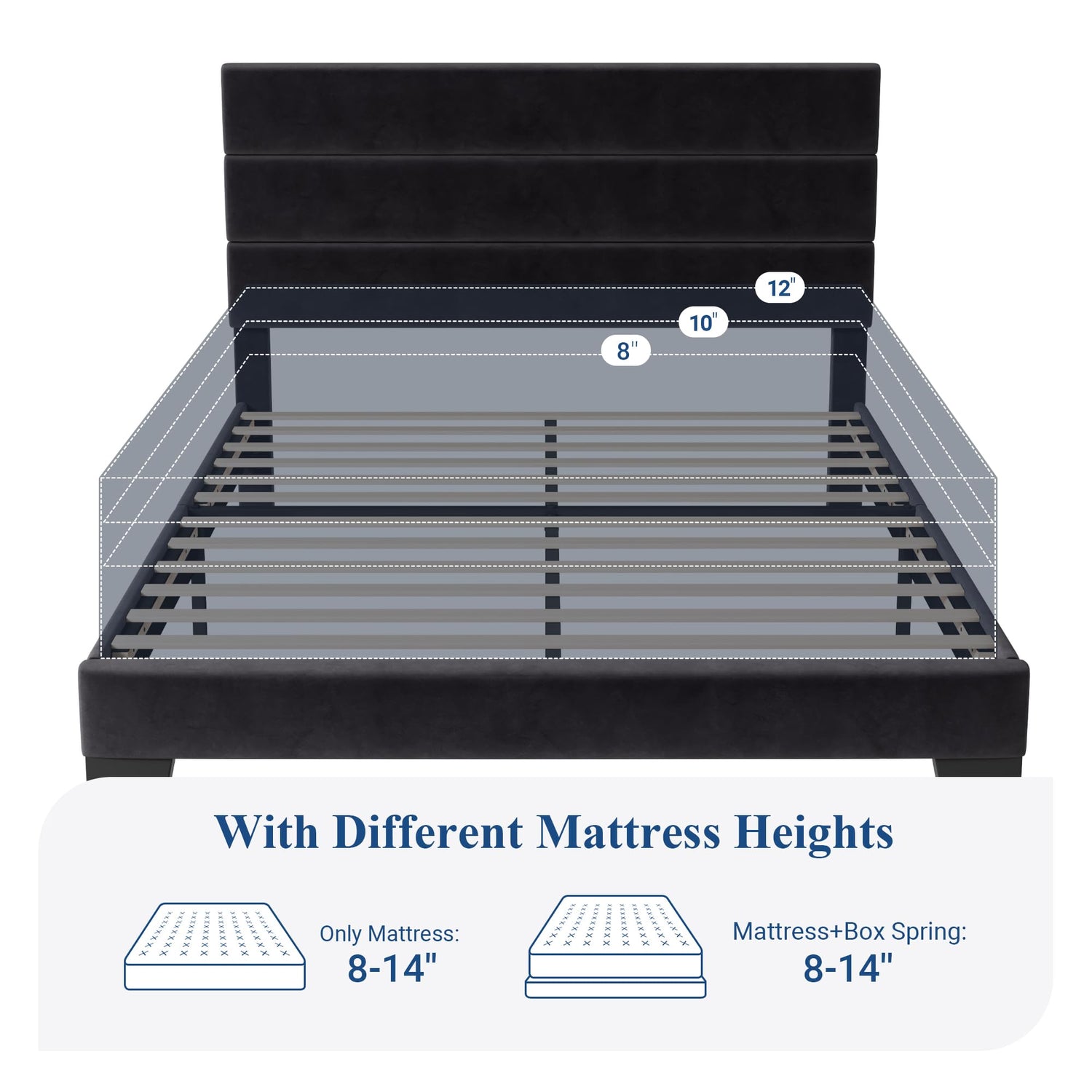 Allewie Queen Size Velvet Upholstered Platform Bed Frame with Wooden Slats Allewie