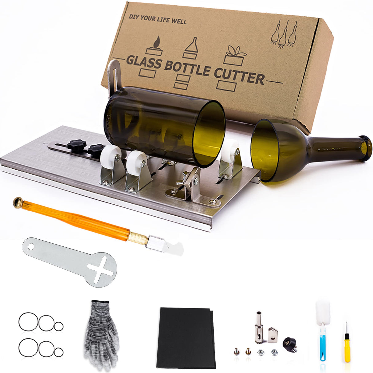 Glass Bottle Cutter, Upgraded Bottle Cutting Tool Kit, DIY Machine for Cutting Wine, Beer, Liquor, Whiskey, Alcohol, Champagne, Bottle Cutter for Camdios