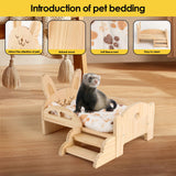HOSUKKO Wooden Guinea Pig Bed with Mat 13.5IN X 9.3IN Guinea Pig Bunny Detachable Hideout with Stairs Small Animal Cute Warm Habitats for Hamsters HOSUKKO