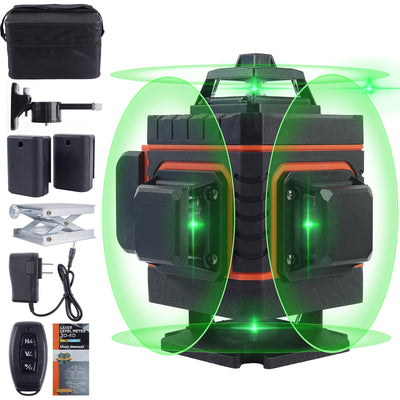16 Lines Laser Level Tool 4x360 Self Leveling Green Lazer Line Level, 4D Green Cross Line Leveler Tool Laser for Picture Hanging, with Cloth bag and
