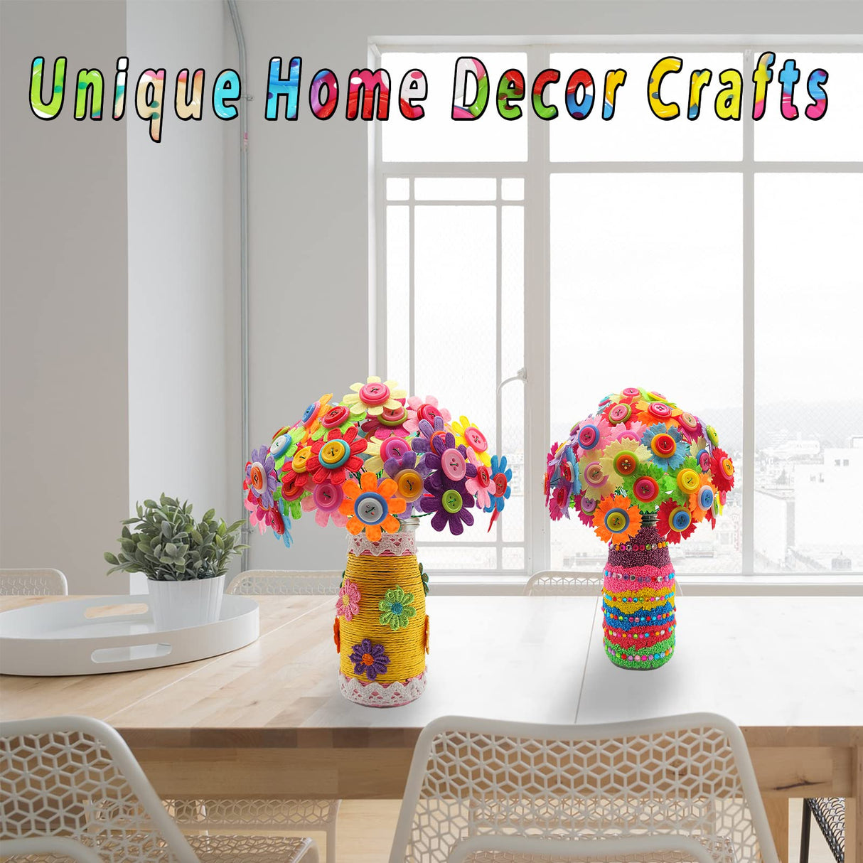 Crafts for Girls Ages 6-10 Make Your Own Flower Bouquet with Buttons and Felt Flowers, Vase Art and Craft for Children - DIY Activity Christmas 7july