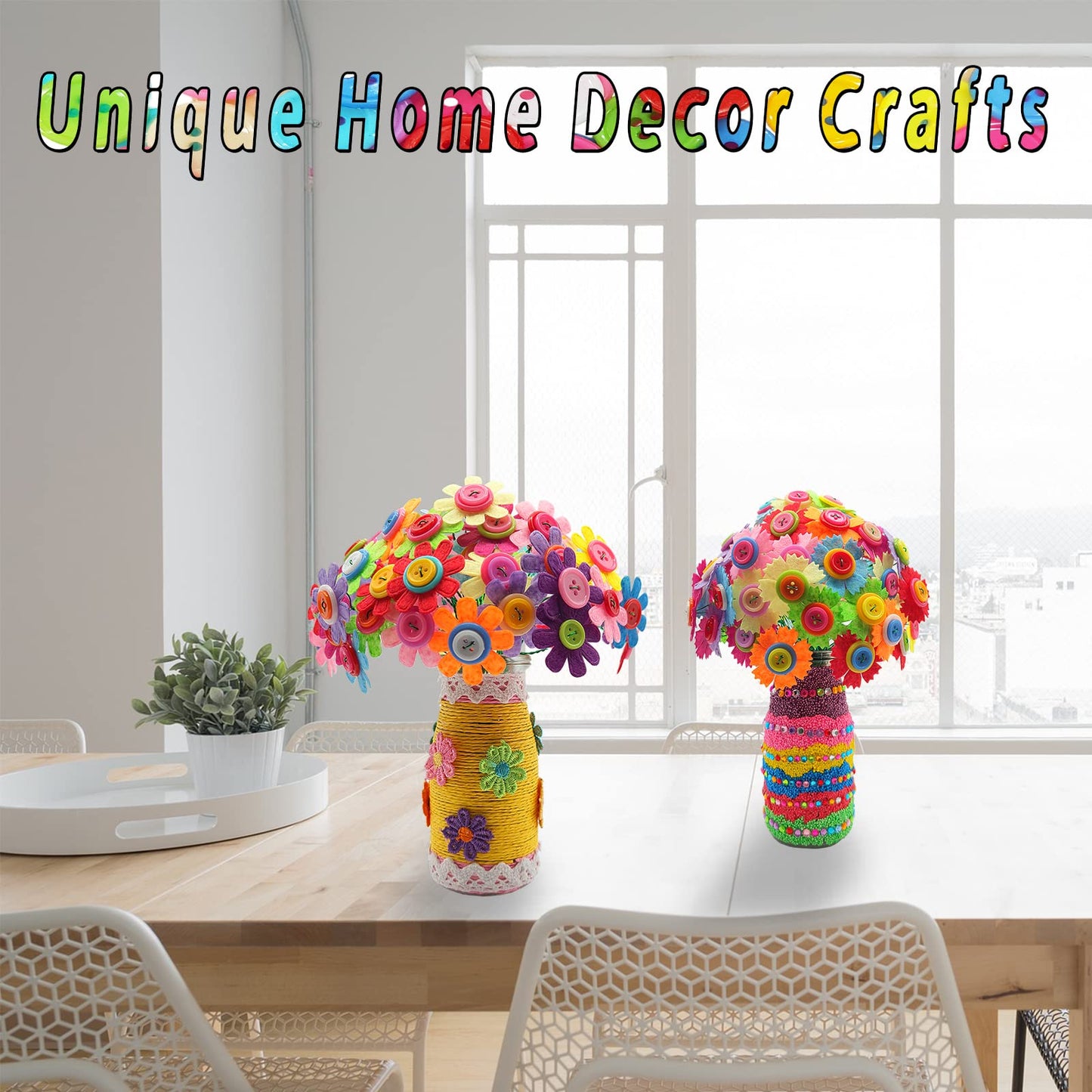 Crafts for Girls Ages 6-10 Make Your Own Flower Bouquet with Buttons and Felt Flowers, Vase Art and Craft for Children - DIY Activity Christmas - WoodArtSupply