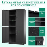 Letaya Metal Storage Cabinet with Lock Door, Adjustable Shelf Steel Cabinets for Office, Home,Pantry,Kitchen,Garage Utility Cabinet (4 Door-Black) Letaya