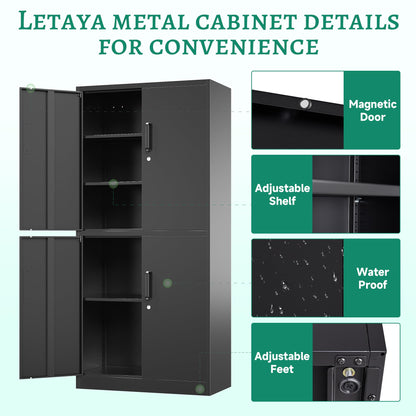 Letaya Metal Storage Cabinet with Lock Door, Adjustable Shelf Steel Cabinets for Office, Home,Pantry,Kitchen,Garage Utility Cabinet (4 Door-Black)