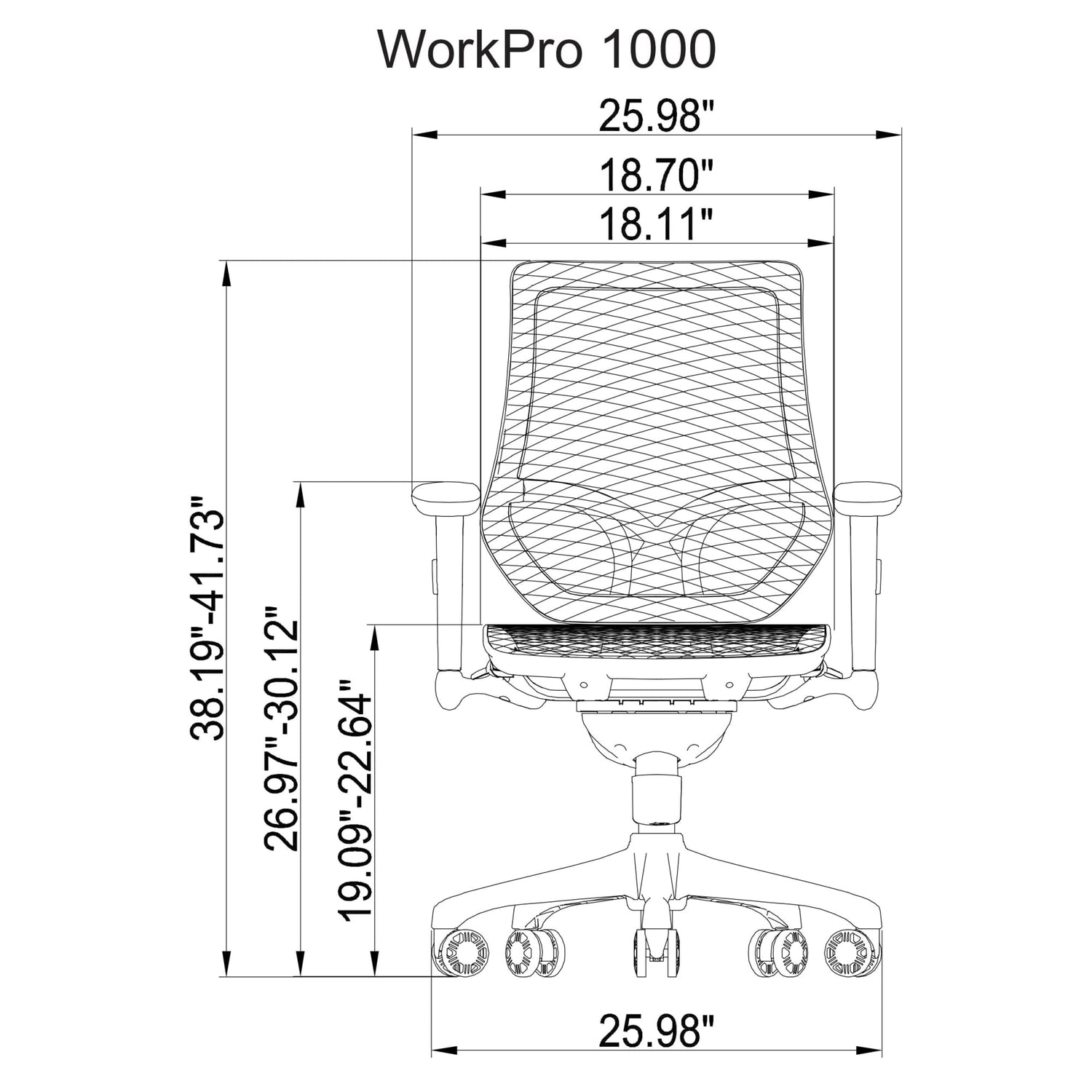 WorkPro® 1000 Series Ergonomic Mesh/Mesh Mid-Back Task Chair, Black/Black, BIFMA Compliant WorkPro