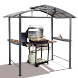 Aoodor 8 x 5 ft. BBQ Grill Gazebo Shelter, Dark Gray Steel Frame and Brown Double-Tier Polycarbonate Top Canopy, with Side Shelves, for Outdoor, Aoodor