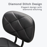 KLASIKA PU Leather Rolling Stool with Foot Rest and Back Support, Adjustable Diamond Upholstered Drafting Chair with Wheels, Multi-Purpose Desk Chair KLASIKA